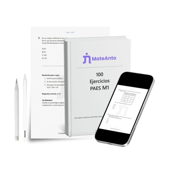 Portada del libro “100 Ejercicios PAES M1” en formato móvil.