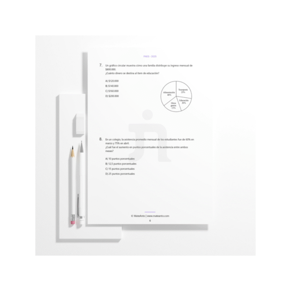 Ejercicios estilo PAES imprimibles del Pack de Números y Datos.