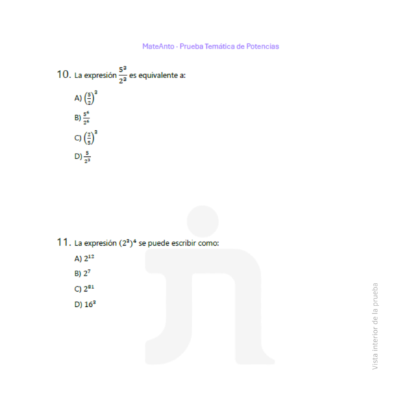 Vista interior de la prueba – Potencias Prueba Temática de Potencias