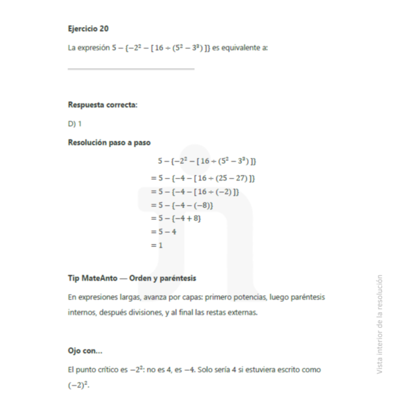 Vista interior de la resolución – Potencias Prueba Temática de Potencias