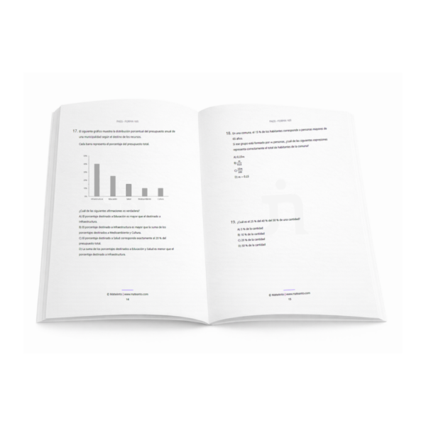 Interior del Ensayo PAES M1 Forma 105 con preguntas tipo oficial