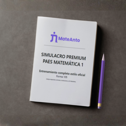 Ensayo PAES M1 – Forma 105 | Portada Mockup Ensayo PAES M1 Forma 105 – Simulacro Matemática 1 MateAnto