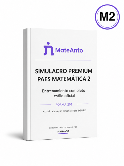 Mockup del Simulacro Premium PAES Matemática 2 (M2) Forma 201 de MateAnto