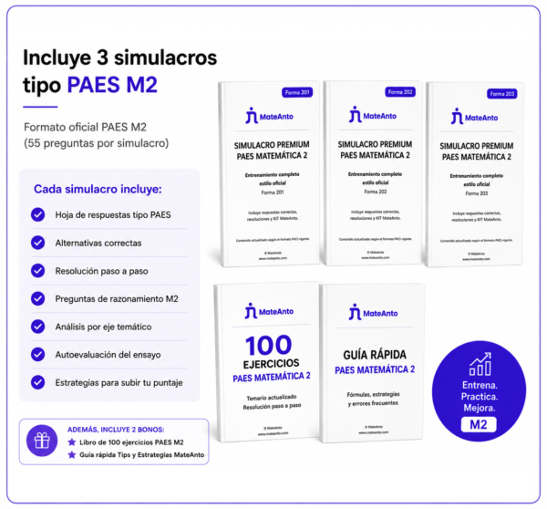 Pack Premium PAES Matemática 2 (M2) – Pack de 3 Simulacros - Material Completo + Bonus