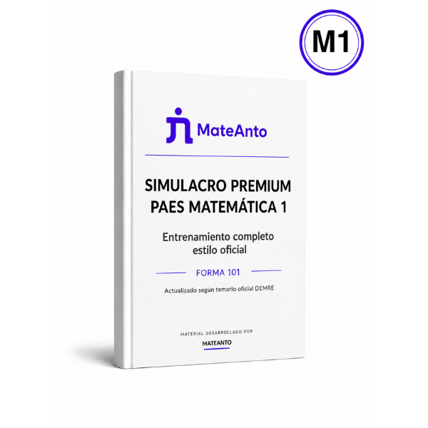 Mockup del Simulacro Premium PAES Matemática 2 (M2) Forma 201 de MateAnto