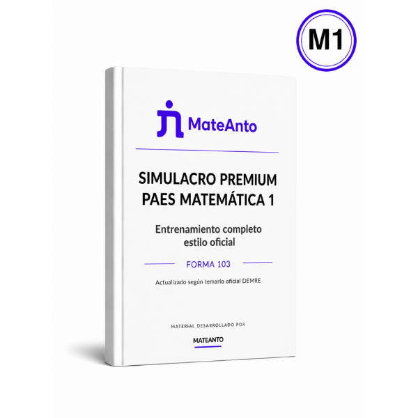 Mockup del Simulacro Premium PAES Matemática 2 (M2) Forma 201 de MateAnto